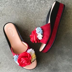 Italina VACATION Red Rose Flatform Slide Sandal